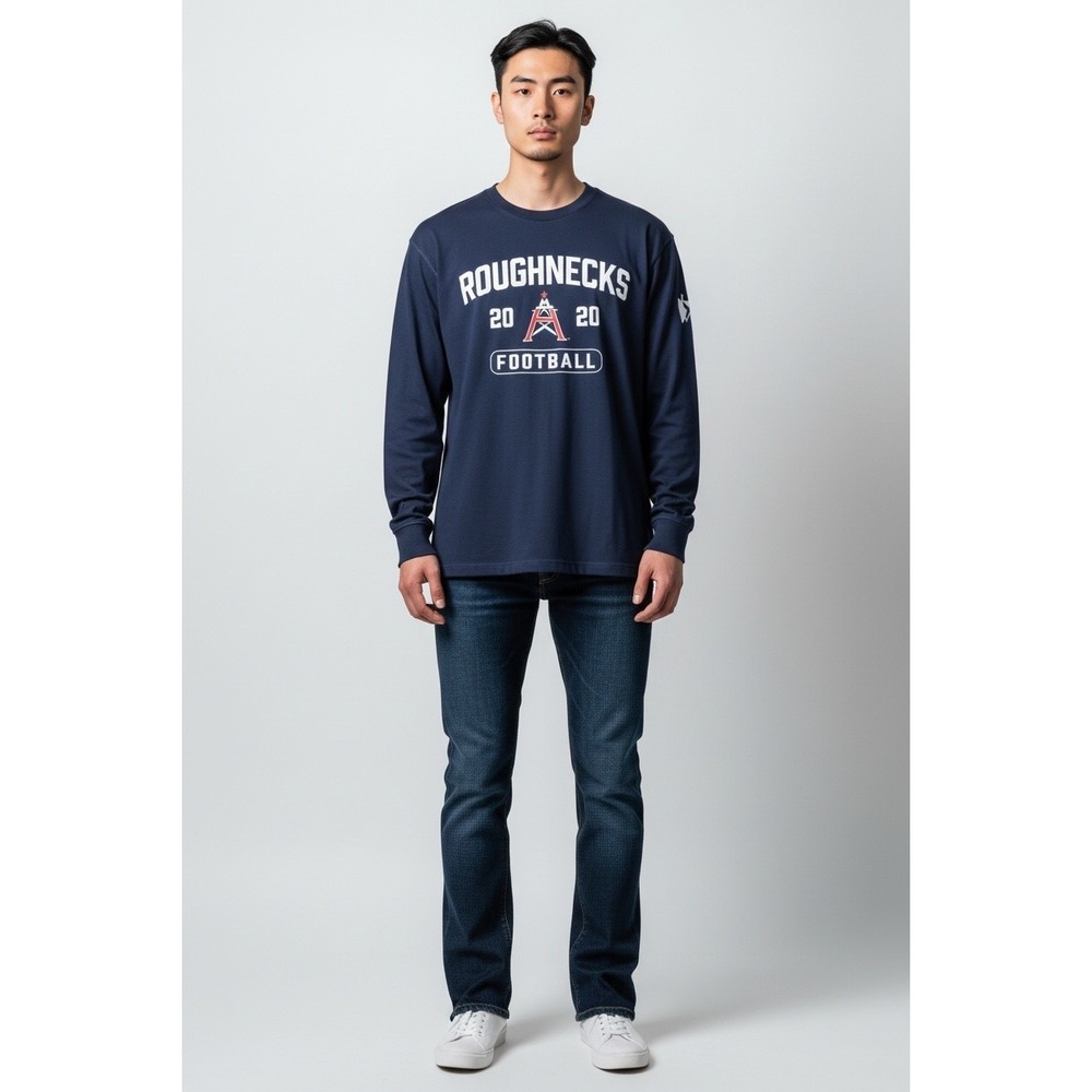 XFL Houston Roughnecks 2020 Football T-Shirt Mens Small Blue Graphic Long Sleeve
